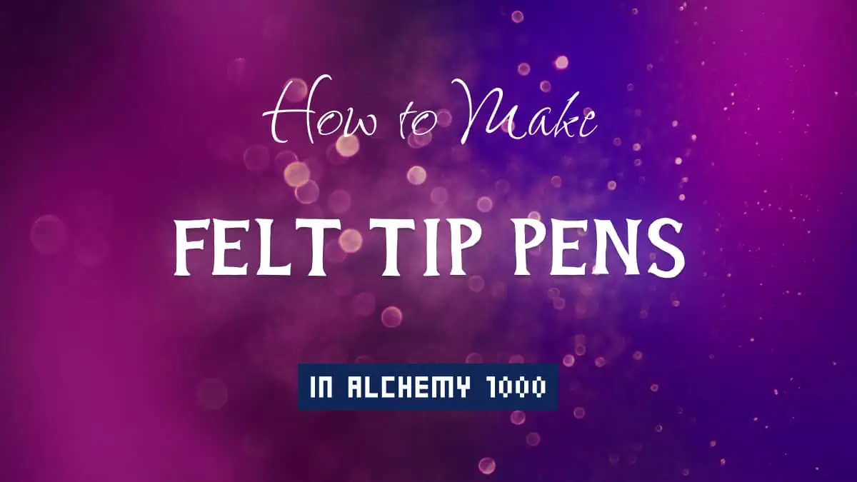 Felt tip pens's article title in white font on purple abstract blurred light background