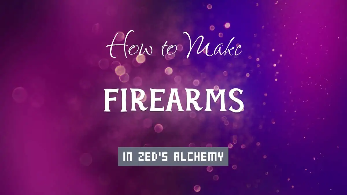 Firearms's article title in white font on purple abstract blurred light background