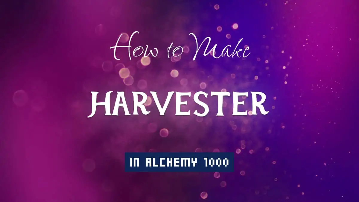 Harvester's article title in white font on purple abstract blurred light background