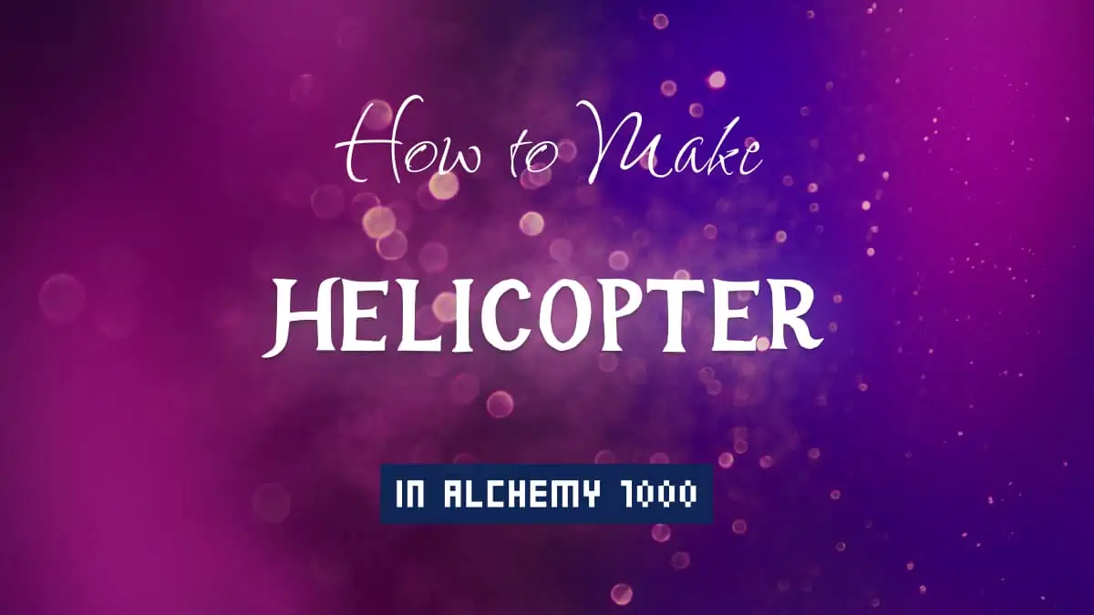 Helicopter's article title in white font on purple abstract blurred light background