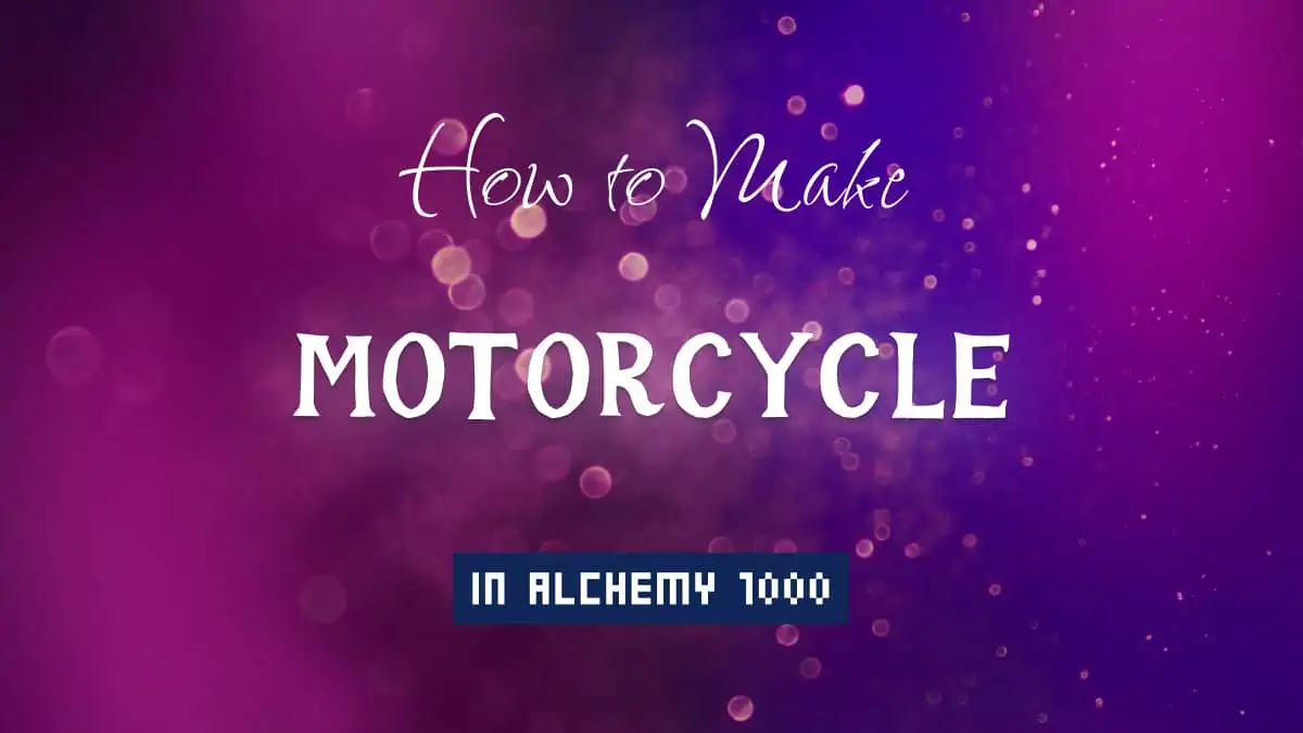 Motorcycle's article title in white font on purple abstract blurred light background