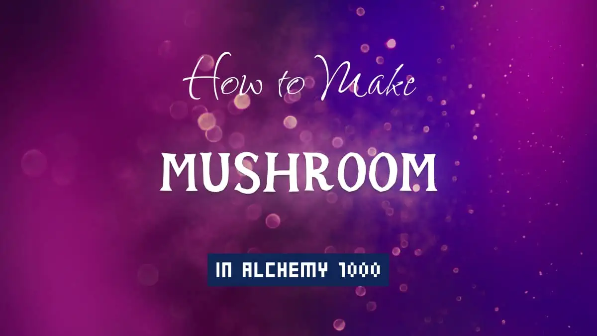 Mushroom's article title in white font on purple abstract blurred light background