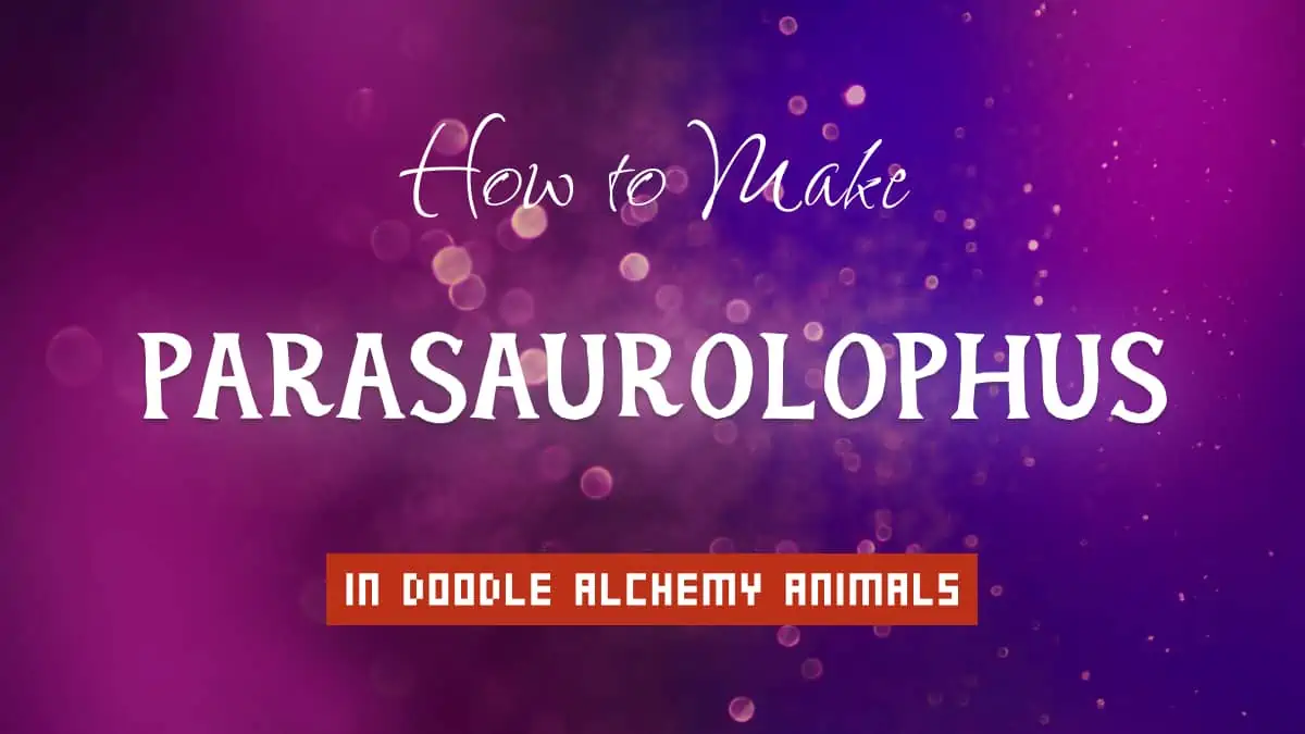 Parasaurolophus's article title in white font on purple abstract blurred light background