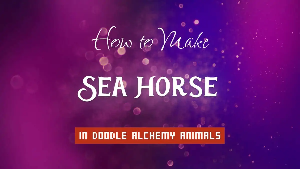 Sea horse's article title in white font on purple abstract blurred light background