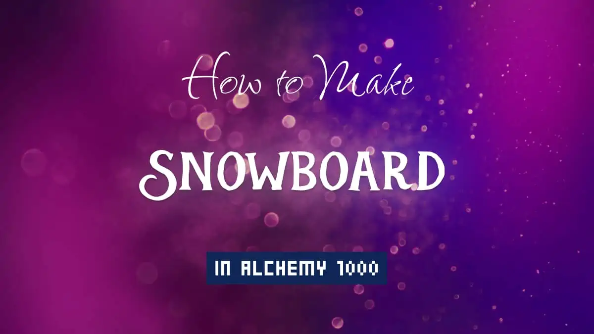 Snowboard's article title in white font on purple abstract blurred light background