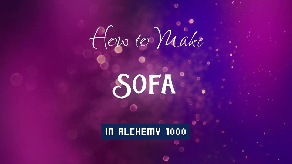 Sofa's article title in white font on purple abstract blurred light background