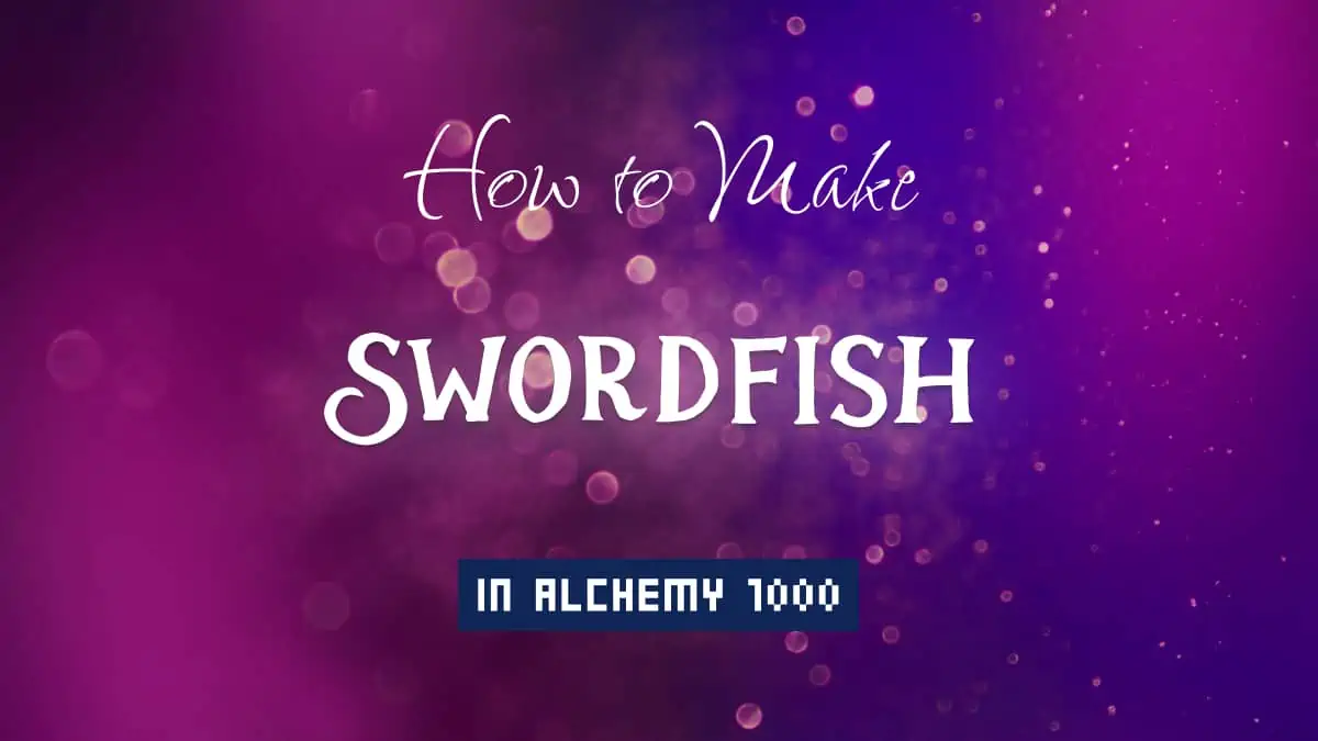 Swordfish's article title in white font on purple abstract blurred light background
