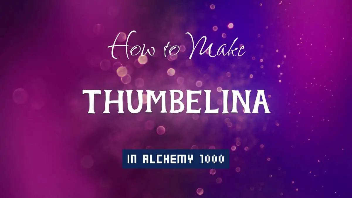 Thumbelina's article title in white font on purple abstract blurred light background