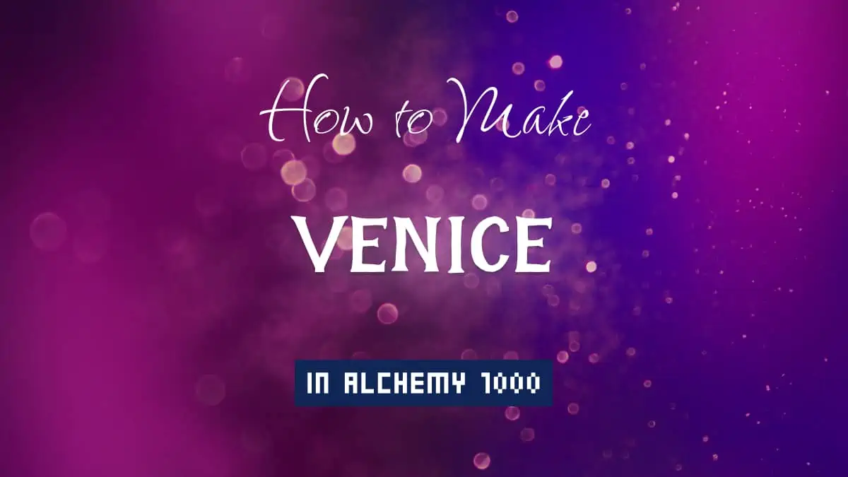Venice's article title in white font on purple abstract blurred light background