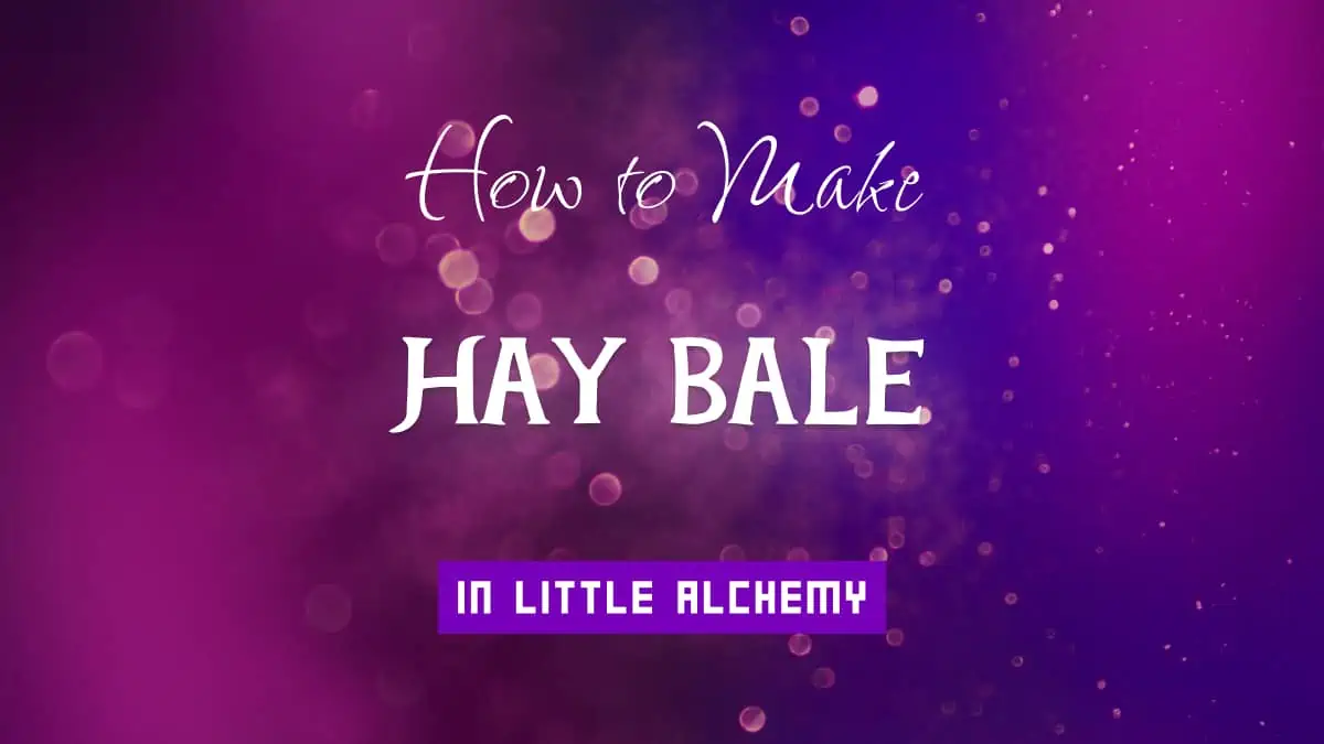 Заглавие на статията на Hay Bale с бял шрифт върху лилав абстрактно замъглено светло фон
